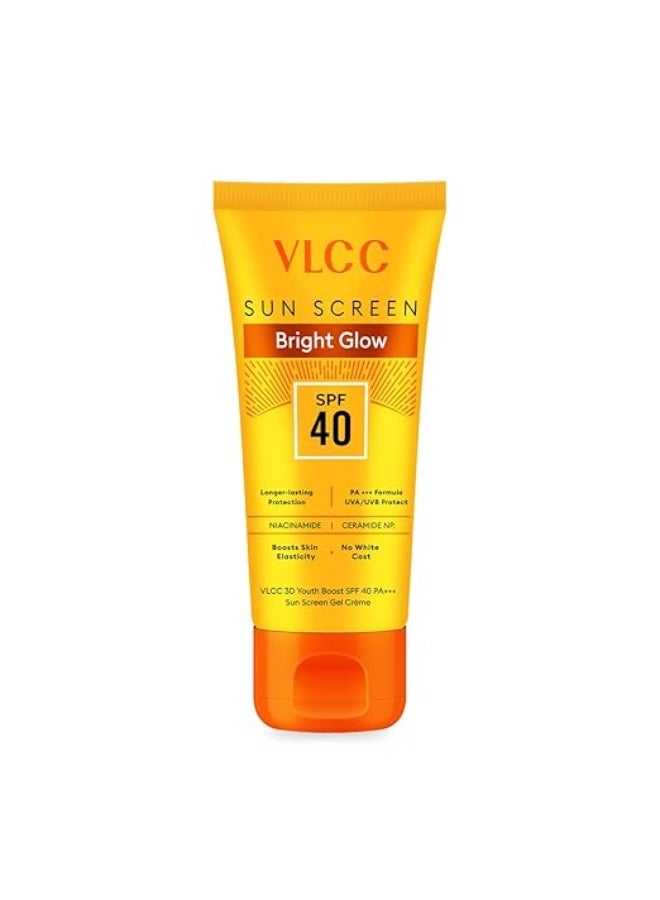 VLCC 3D Youth Boost SPF 40 +++ Sun Screen Gel Cream - 50g | Non-Greazy, Zero White Cast Sunscreen | Helps Plump Skin & Control Pigmentation | Saxifraga & Mulberry Extract. - Image 1